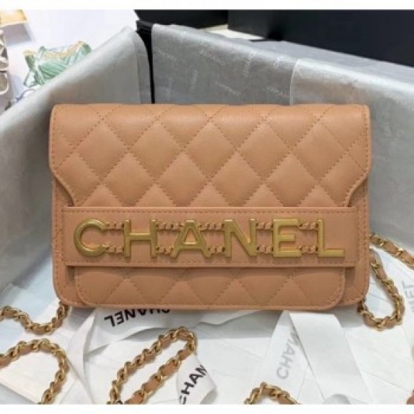 Chanel Calfskin Wallet on Chain With Logo Chain AP1234 Beige 2020 Collection AQ00969 Chanel Calfskin Wallet on Chain With Logo Chain AP1234 Beige 2020 Collection AQ00969