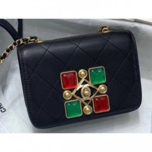 Chanel Crystals Small Chain Flap Bag Black/Red/Green 2020 AQ03139 Chanel Crystals Small Chain Flap Bag Black/Red/Green 2020 AQ03139