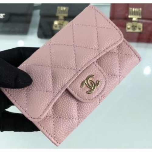 Chanel Grained Leather Classic Flap Card Holder A80799 Pink/Gold AQ01162 Chanel Grained Leather Classic Flap Card Holder A80799 Pink/Gold AQ01162