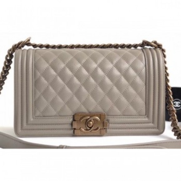 Chanel Caviar Leather Boy Flap Medium Bag Pale Gray/Gold AQ02196 Chanel Caviar Leather Boy Flap Medium Bag Pale Gray/Gold AQ02196