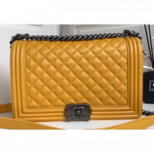 Chanel Lambskin Boy Flap Medium Bag Yellow AQ01969 Chanel Lambskin Boy Flap Medium Bag Yellow AQ01969