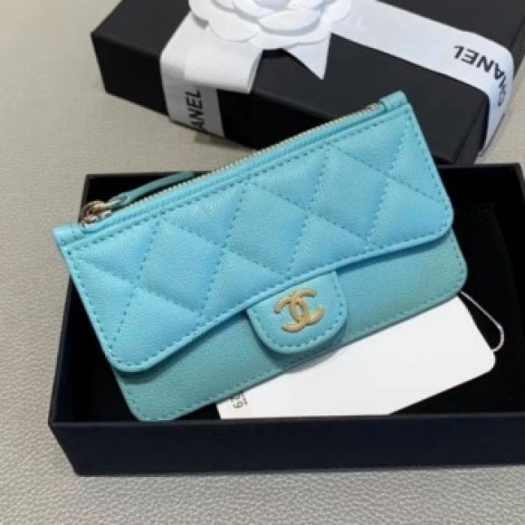 Chanel Quilted Grained Calfsskin Zipped Classic Card Holder AP0767 Blue 2019 Collection AQ01103 Chanel Quilted Grained Calfsskin Zipped Classic Card Holder AP0767 Blue 2019 Collection AQ01103