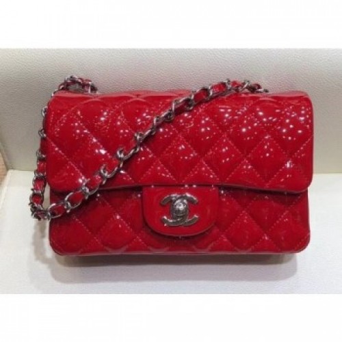 Chanel Classic Flap Small Bag A01116 Red in Patent Leather with Silver Hardware AQ04286