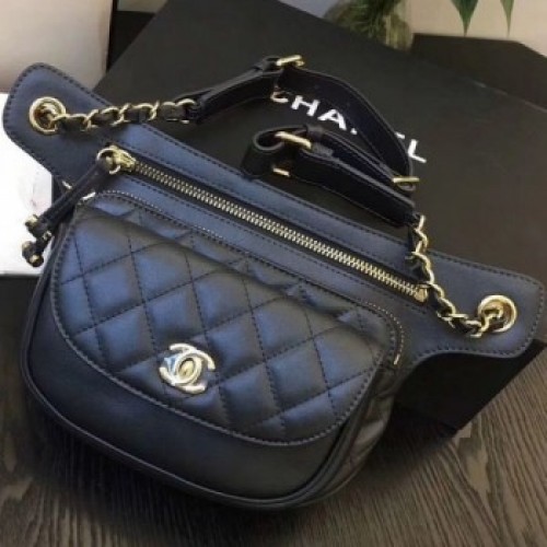 Chanel Metallic Aged Calfskin Waist Bag/Belt Bag AS0814 Black 2019 Collection AQ03161