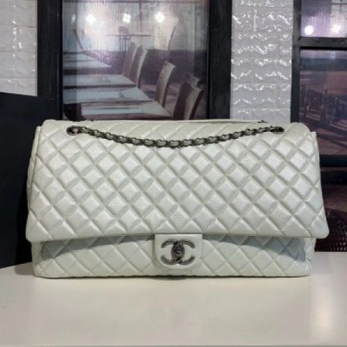 Chanel Quilted Calfskin Maxi Classic Flap Boarding Bag A91169 White 2020 Collection AQ02146
