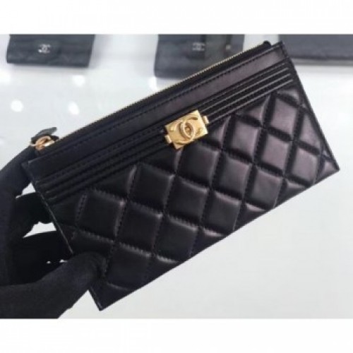Chanel Lambskin Boy Pouch Clutch Bag A84478 Black/Gold AQ02492 Chanel Lambskin Boy Pouch Clutch Bag A84478 Black/Gold AQ02492