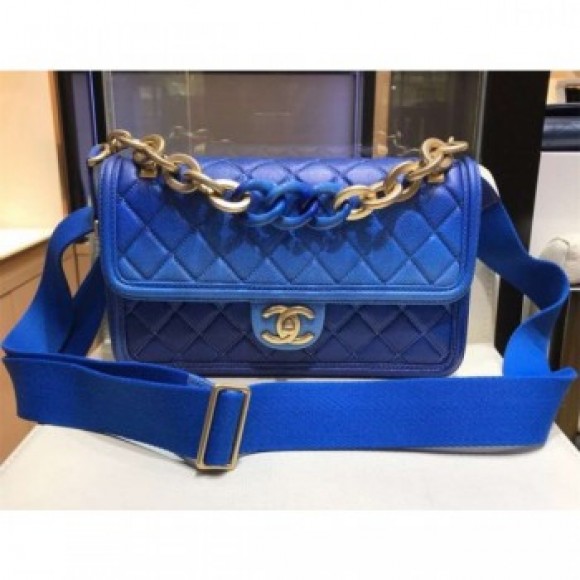Chanel Caviar Sunset On The Sea Large Classic Flap Bag Blue 2019 AQ03088 Chanel Caviar Sunset On The Sea Large Classic Flap Bag Blue 2019 AQ03088