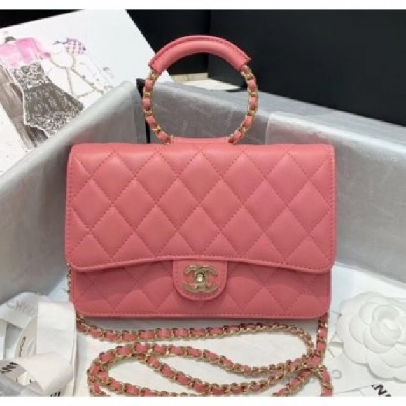 Chanel Lambskin Wallet on Chain With Round Handle AP1177 Pink 2020 Collection AQ01496 Chanel Lambskin Wallet on Chain With Round Handle AP1177 Pink 2020 Collection AQ01496