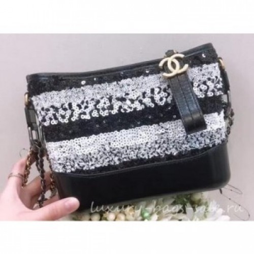 Chanel Sequins Gabrielle Small Hobo Bag A91810 Black/White 2019 AQ03141