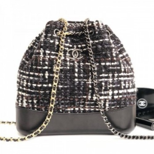 Chanel Tweed Drawstring Gabrielle Small Backpack A94485 Black/White 2019 Collection AQ00591 Chanel Tweed Drawstring Gabrielle Small Backpack A94485 Black/White 2019 Collection AQ00591