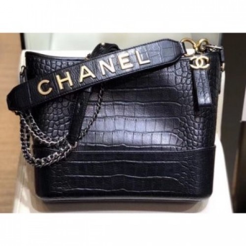 Chanel Crocodile Embossed Calfskin Gabrielle Medium Hobo Bag AS0866 Black 2019 AQ00738 Chanel Crocodile Embossed Calfskin Gabrielle Medium Hobo Bag AS0866 Black 2019 AQ00738
