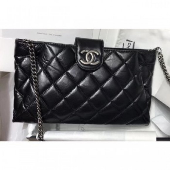 Chanel Quilting Waxy Leather Clutch with Chain Bag Black 2019 AQ00611 Chanel Quilting Waxy Leather Clutch with Chain Bag Black 2019 AQ00611