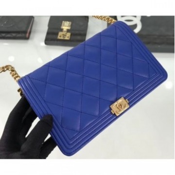 Chanel Lambskin Boy Wallet On Chain WOC Bag A81969 Blue/Gold 2019 AQ03999