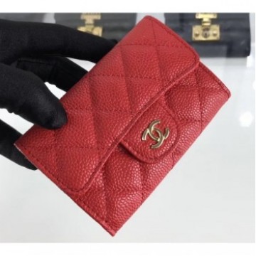 Chanel Grained Leather Classic Flap Card Holder A80799 Red/Gold AQ01360 Chanel Grained Leather Classic Flap Card Holder A80799 Red/Gold AQ01360