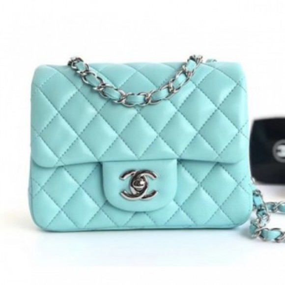Chanel Lambskin Mini Classic Flap Bag A01115 Light Blue With Silver Hardware AQ01927 Chanel Lambskin Mini Classic Flap Bag A01115 Light Blue With Silver Hardware AQ01927