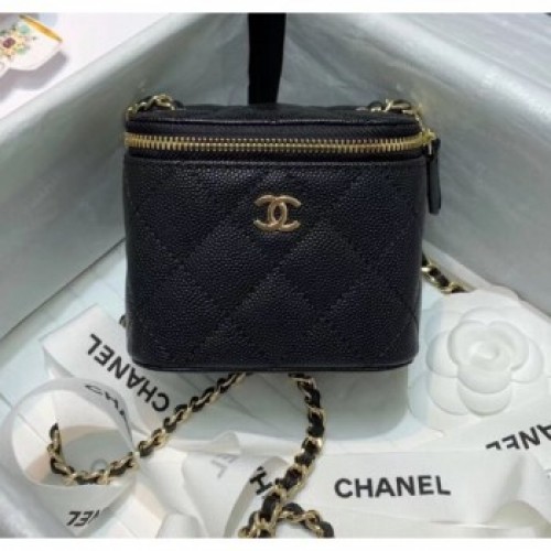 Chanel Grainy Leather Mini Vanity with Classic Chain AP1340 Black 2020 Collection AQ02299