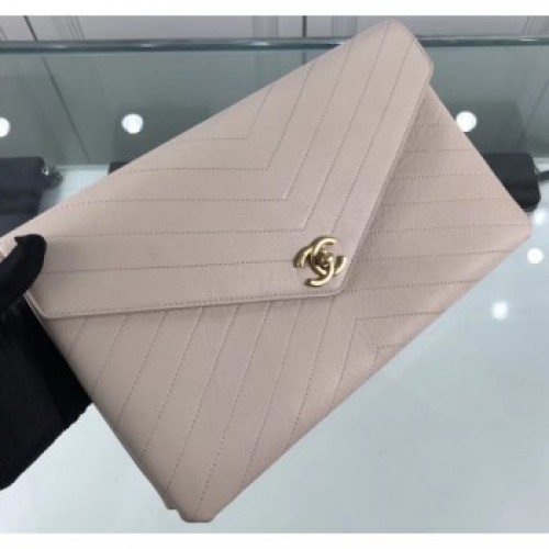 Chanel Chevron Envelope Flap Clutch Bag Creamy AQ01731
