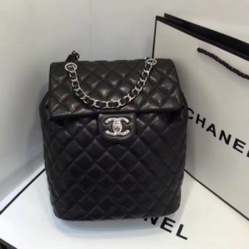 Chanel Quilting sheepskin Backpack Bag A91121 black with silver hardware AQ02023