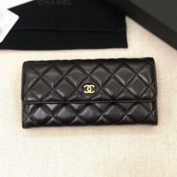 Chanel Classic Quilted Lambskin Flap Wallet A50096 Black/Gold Collection AQ02819 Chanel Classic Quilted Lambskin Flap Wallet A50096 Black/Gold Collection AQ02819