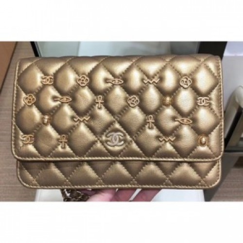 Chanel Charms Wallet On Chain WOC Bag Metallic Gold 2019 AQ03346