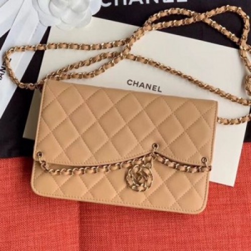 Chanel Quilted Lambskin Tassel Wallet on Chain WOC AP0278 Nude 2019 Collection AQ03117