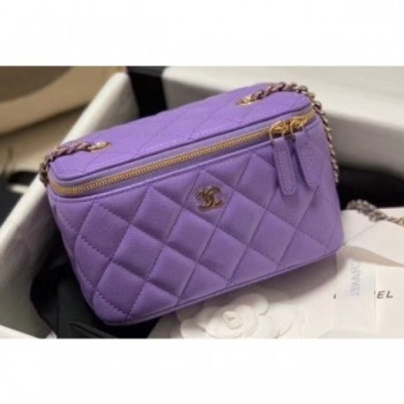 Chanel Grained Calfskin Small Vanity with Classic Chain Bag AP1341 Purple 2020 AQ03465 Chanel Grained Calfskin Small Vanity with Classic Chain Bag AP1341 Purple 2020 AQ03465