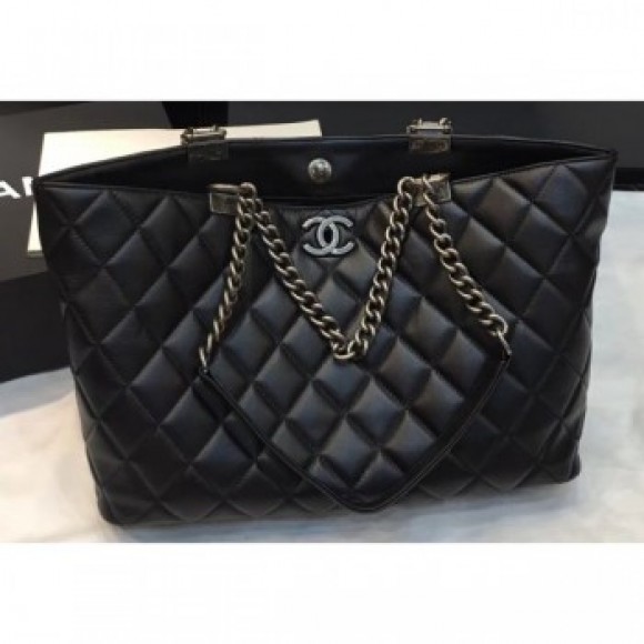Chanel Quilting Shopping Tote Bag Black/Silver 2019 AQ03275 Chanel Quilting Shopping Tote Bag Black/Silver 2019 AQ03275