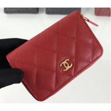 Chanel Caviar Leather Classic Zipped Card Holder A69271 Red AQ00816