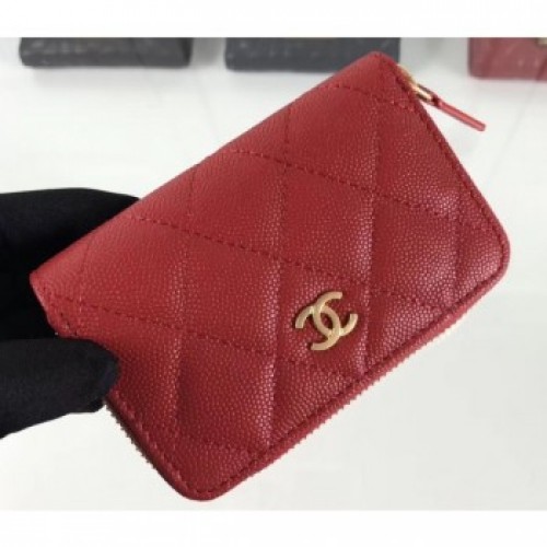 Chanel Caviar Leather Classic Zipped Card Holder A69271 Red AQ00816