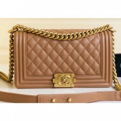 Chanel Caviar Leather Boy Flap Medium Bag Caramel AQ00606 Chanel Caviar Leather Boy Flap Medium Bag Caramel AQ00606