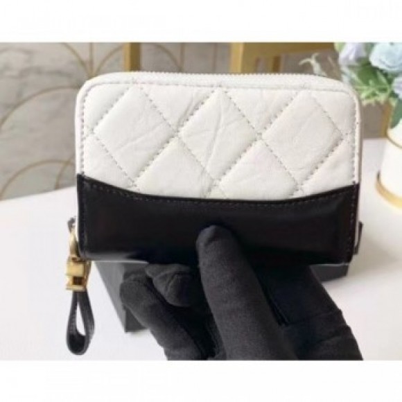 Chanel Aged Calfskin Gabrielle Zipped Coin Purse A84404 White AQ03015 Chanel Aged Calfskin Gabrielle Zipped Coin Purse A84404 White AQ03015