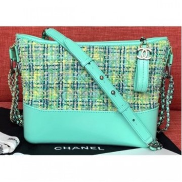 Chanel Tweed/Calfskin Gabrielle Medium Hobo Bag A93824 Light Green AQ02237