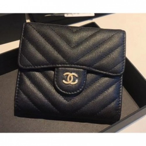 Chanel Chevron Small Flap Wallet Black 2018 AQ01659 Chanel Chevron Small Flap Wallet Black 2018 AQ01659