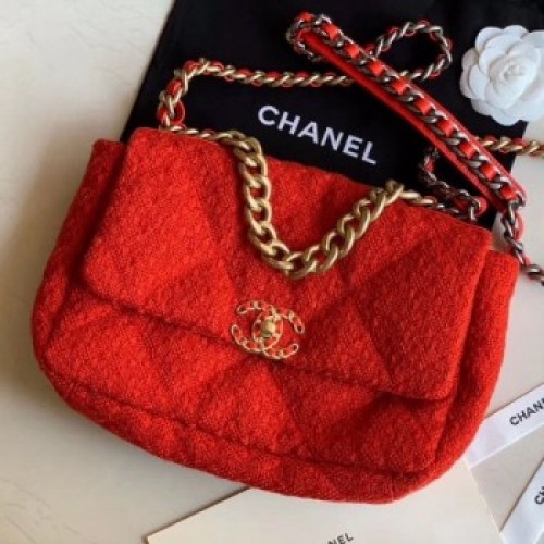 Chanel 19 Tweed Large Flap Bag AS1161 Red 2019 Collection AQ03723