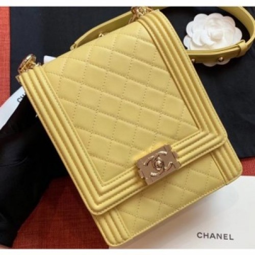 Chanel Boy North/South Small Flap Bag AS0130 Yellow 2019 AQ01392