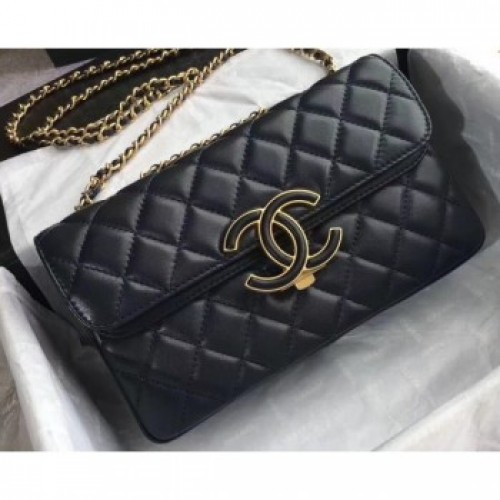 Chanel Lambskin Double Flap Bag A57275 Navy Blue/Black 2018 AQ02705