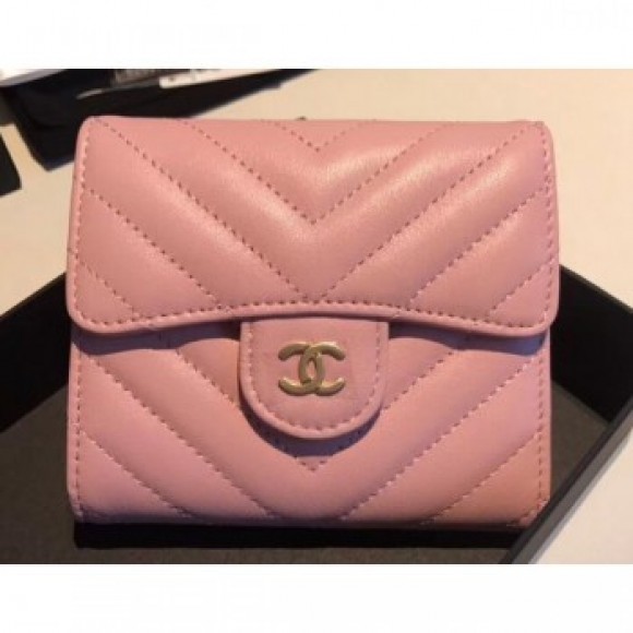 Chanel Chevron Small Flap Wallet Pink 2018 AQ01895 Chanel Chevron Small Flap Wallet Pink 2018 AQ01895