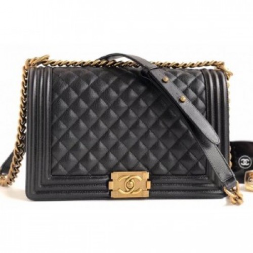 Chanel Caviar Leather Boy Flap Medium Bag Black/Gold AQ02037 Chanel Caviar Leather Boy Flap Medium Bag Black/Gold AQ02037