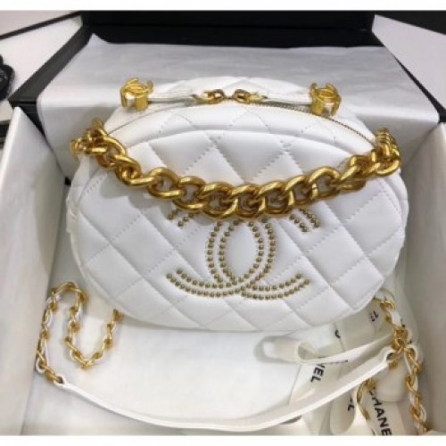 Chanel Lambskin Studs Camera Case Clutch Bag With Chain AS1511 White 2020 Collection AQ00761 Chanel Lambskin Studs Camera Case Clutch Bag With Chain AS1511 White 2020 Collection AQ00761