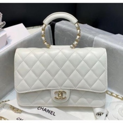 Chanel Lambskin Wallet on Chain With Round Handle AP1177 White 2020 Collection AQ01129 Chanel Lambskin Wallet on Chain With Round Handle AP1177 White 2020 Collection AQ01129