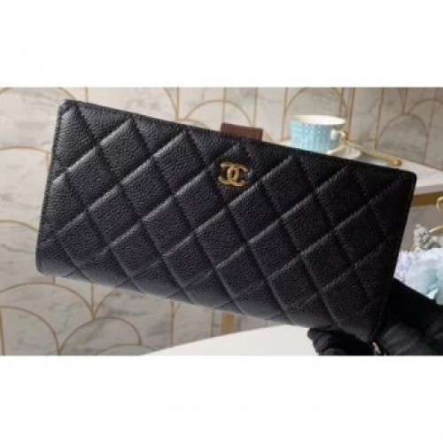 Chanel Classic Bi-fold Wallet Clutch Bag With Handle Strap A70525 Grained Calfskin Black/Gold AQ02296