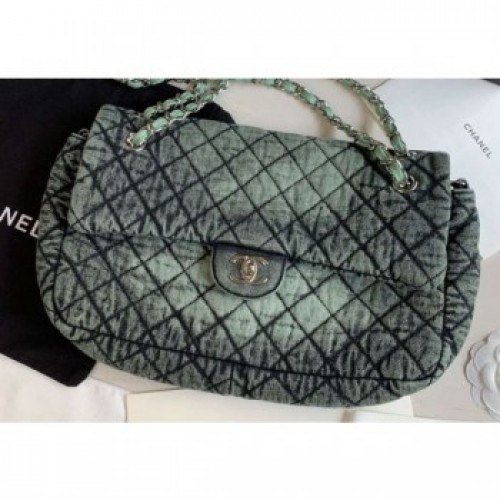 Chanel Denim Large Classic Flap Bag Green 2020 AQ00983 Chanel Denim Large Classic Flap Bag Green 2020 AQ00983