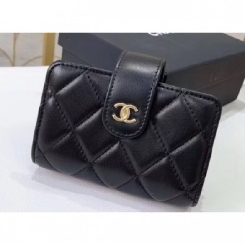 Chanel Small Card Holder 31522 Lambskin Black AQ00785