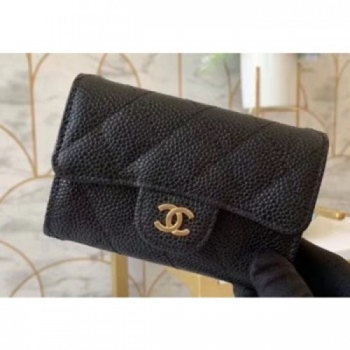 Chanel Classic Small Card Holder AP0214 Grained Calfskin Black/Gold AQ03105