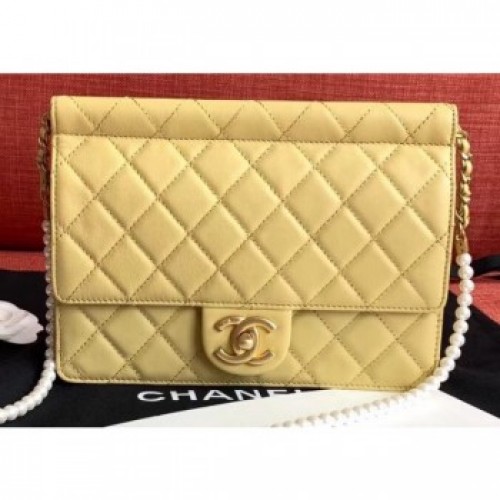 Chanel Lambskin with Pearls Small Flap Bag AS0582 Yellow 2019 AQ02241 Chanel Lambskin with Pearls Small Flap Bag AS0582 Yellow 2019 AQ02241