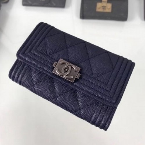 Chanel Grained Leather Small Flap Boy Wallet A80603 Navy Blue 2019 Collection AQ02093 Chanel Grained Leather Small Flap Boy Wallet A80603 Navy Blue 2019 Collection AQ02093