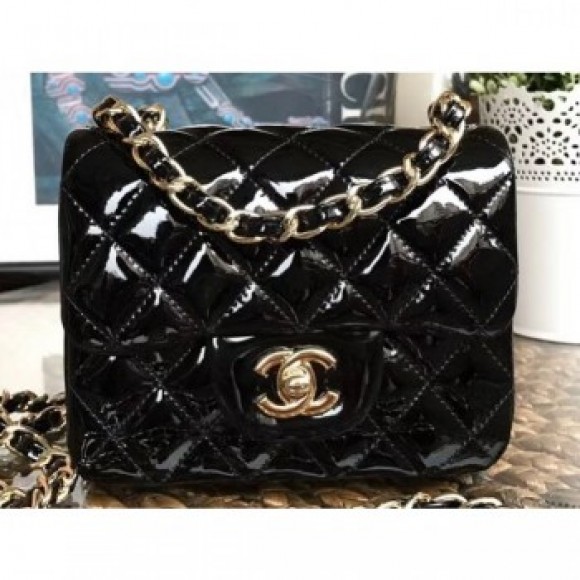 Chanel Patent Leather Mini Classic Flap Bag A1115 Black AQ01167 Chanel Patent Leather Mini Classic Flap Bag A1115 Black AQ01167
