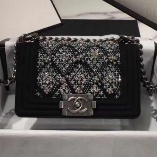 Chanel Wool Crystal Small Boy Flap Bag A67086 Black 2019 Collection AQ01641 Chanel Wool Crystal Small Boy Flap Bag A67086 Black 2019 Collection AQ01641