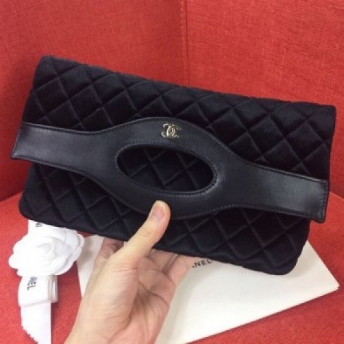 Chanel Quilted Velvet 31 Clutch A70521 Black 2019 Collection AQ01131 Chanel Quilted Velvet 31 Clutch A70521 Black 2019 Collection AQ01131