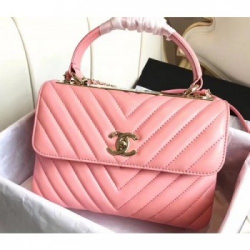 Chanel Chevron Trendy CC Small Flap Handle Bag A92236 Pink 2018 AQ01523 Chanel Chevron Trendy CC Small Flap Handle Bag A92236 Pink 2018 AQ01523